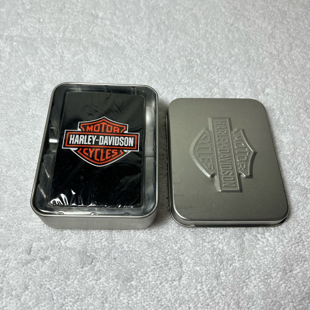 Harley-Davidson Black and Orange Logo Playing Card Set with Metal Tin